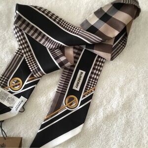 Burberry Checkered Silk Scarf in Black and Brown
